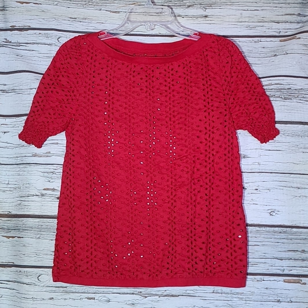 Anthropologie Tulle floral eyelet scoop neck top L